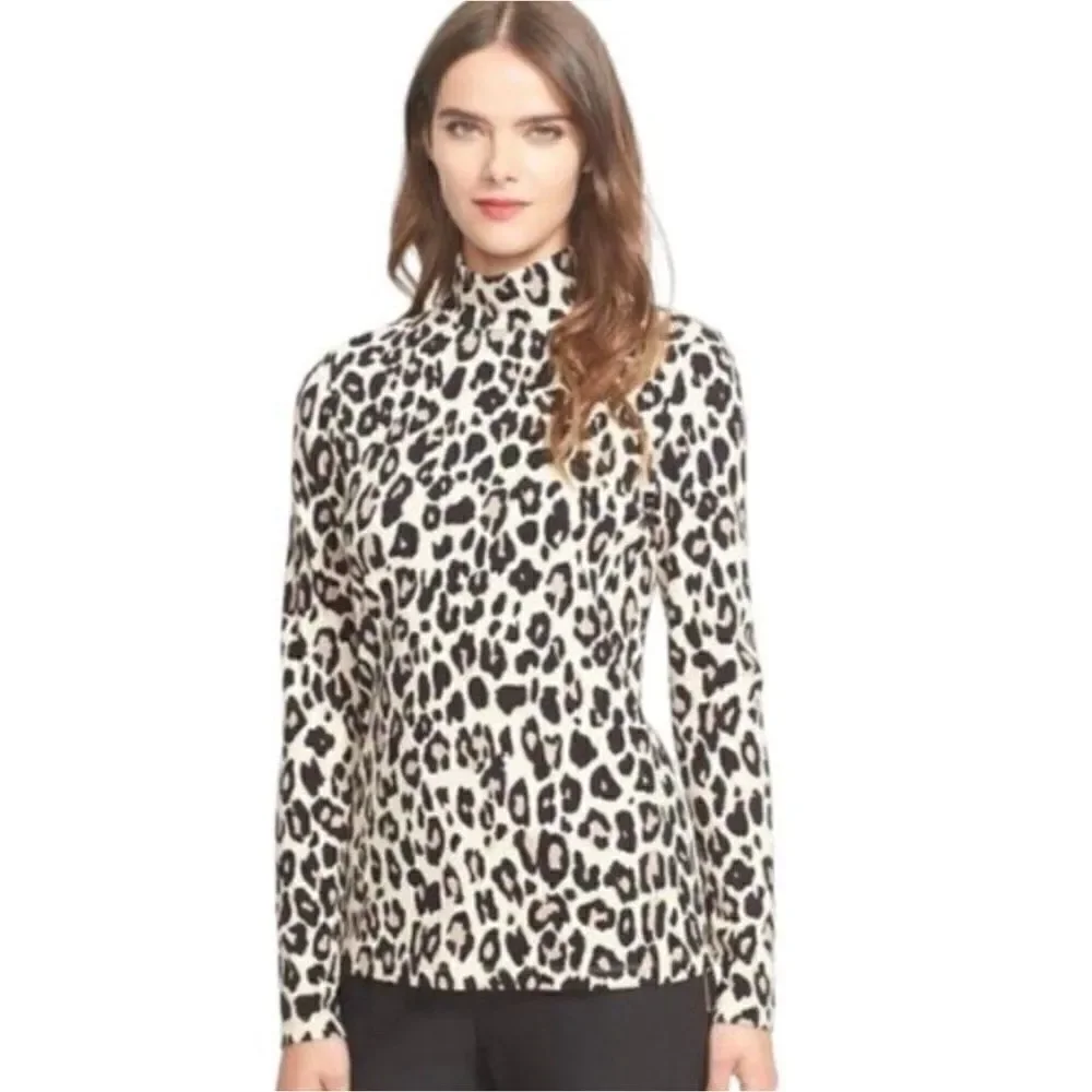 Kate Spade Leopard Cheetah Print Long Sleeve Mock Neck Top Size 4 Ponte